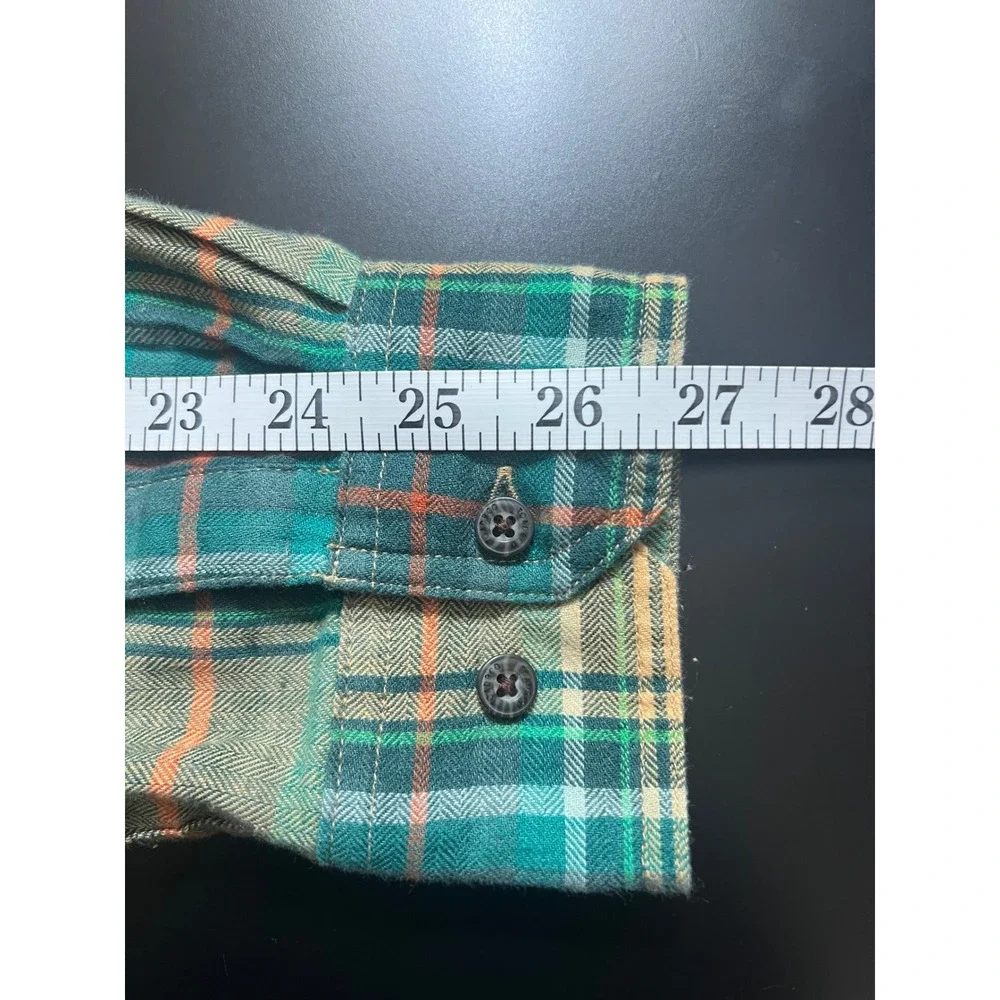 Toad&Co Mens Large Plaid Flannel Shirt Yellow Green Recycled Cotton Blend L/S